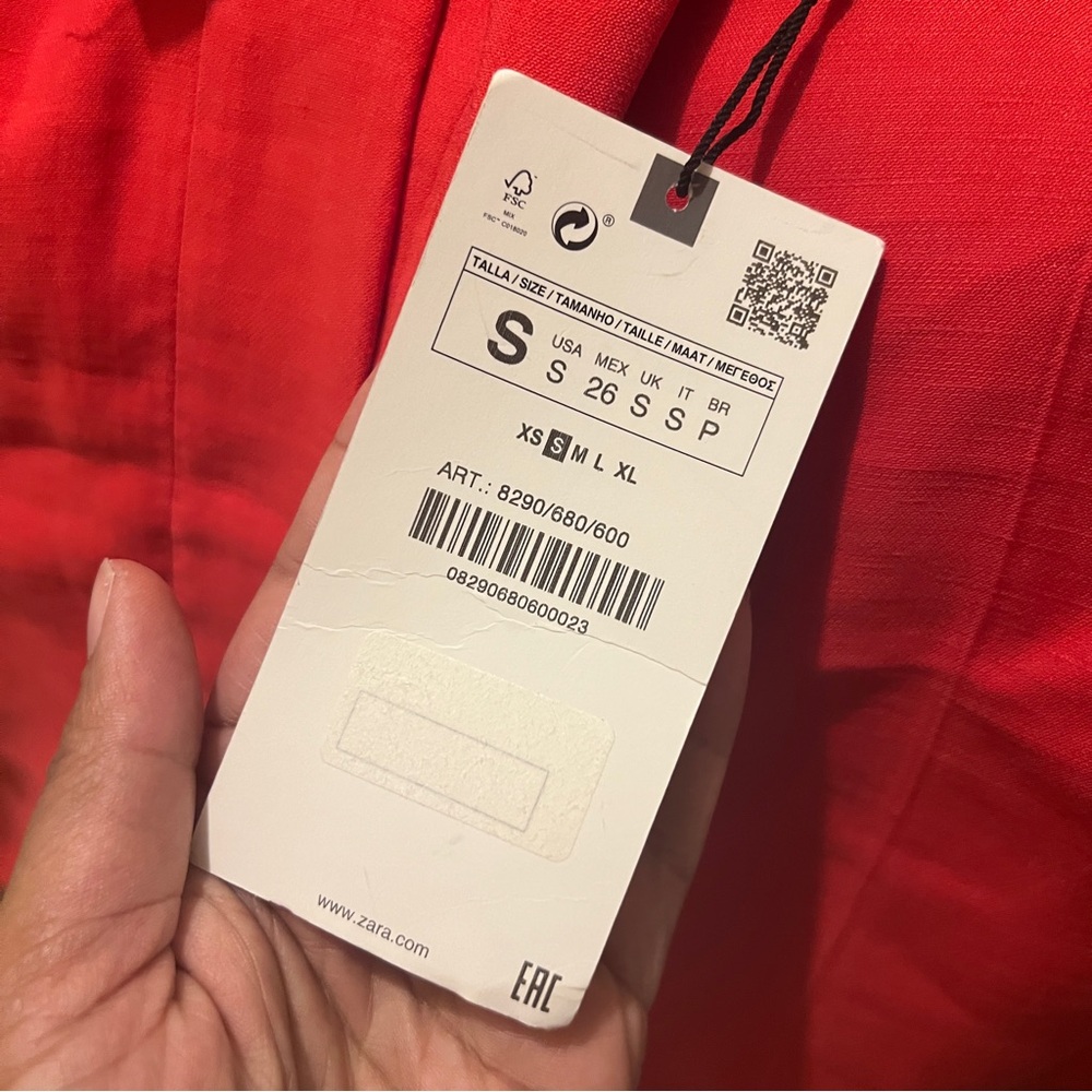 Zara Vibrant Red Linen Blend Lightweight Elastic Waist Pull On Pants NWT Size‎ S - Picture 9 of 14
